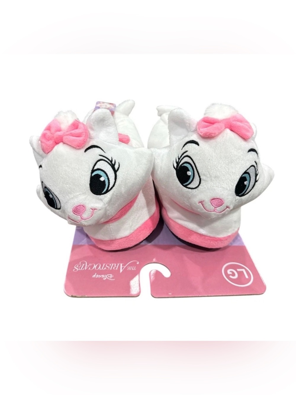 Disney Aristocats Marie Plush Slippers Large White & Pink With Bows - Picture 1 of 4